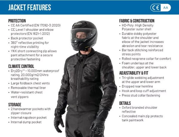 Oxford Toronto 1.0 Waterproof Adventure Motorcycle Jacket Black/Camo - Image 3